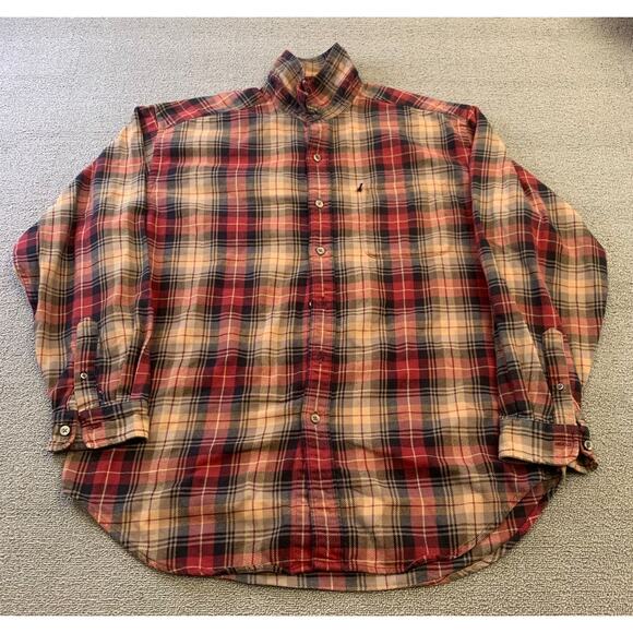 POLO JEANS CO. RALPH LAUREN Men's L Red Plaid Wool Blend Button Down Shirt - Picture 1 of 16